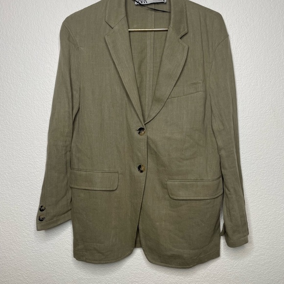 Zara blazer linen blend sz XS gray 2 button - Picture 2 of 9